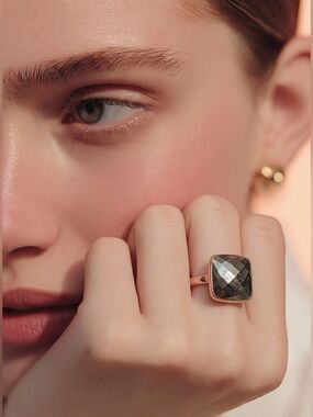 Pyrite faceted gold plated Ring